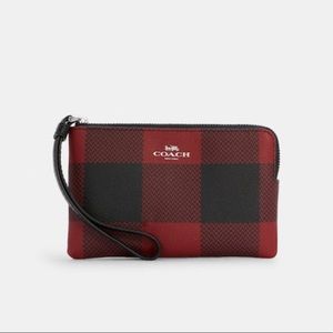 Coach Corner Zip Wristlet with Buffalo Plaid Print